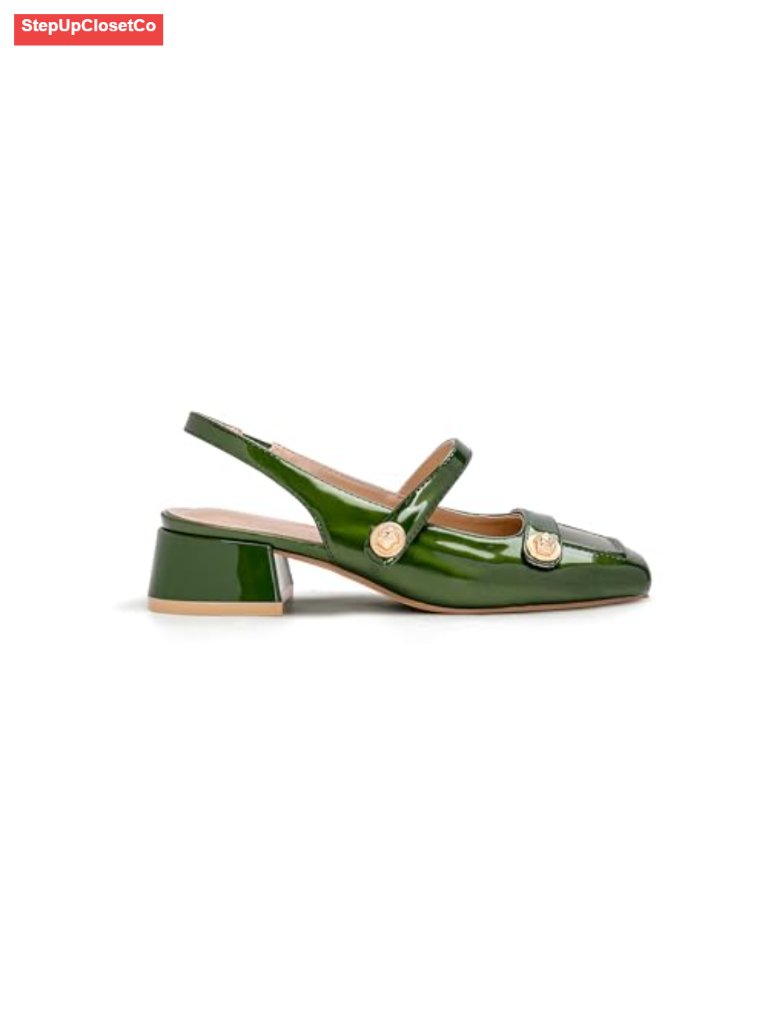 Low Block Heel Square Toe Slingback Mary Jane Pumps Women Dressy Office Shoes